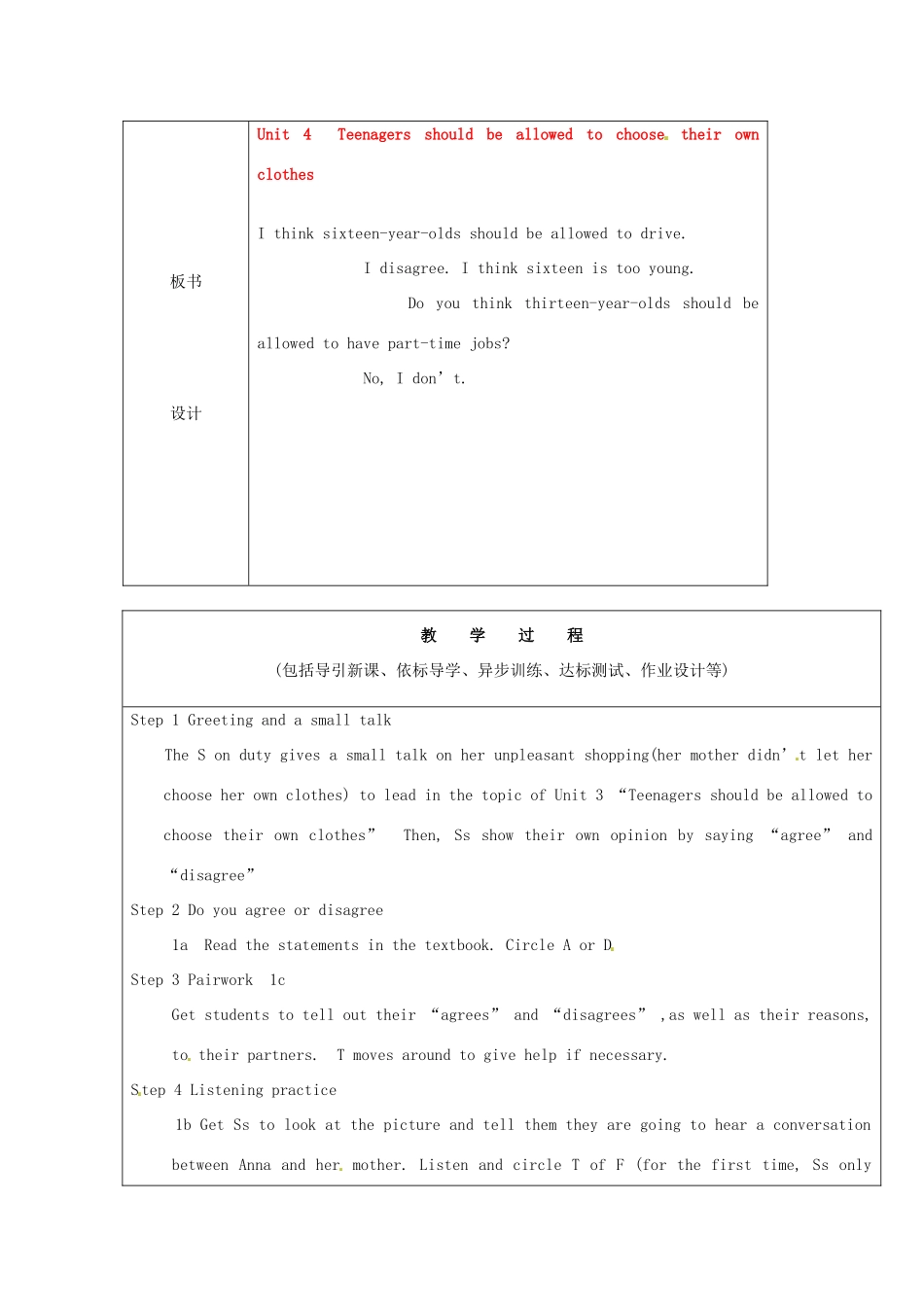 山东省龙口市诸由观镇诸由中学八年级英语下册《Unit 4 Teenagers should be allowed to choose their own clothes Period 1》教案 鲁教版五四制_第2页