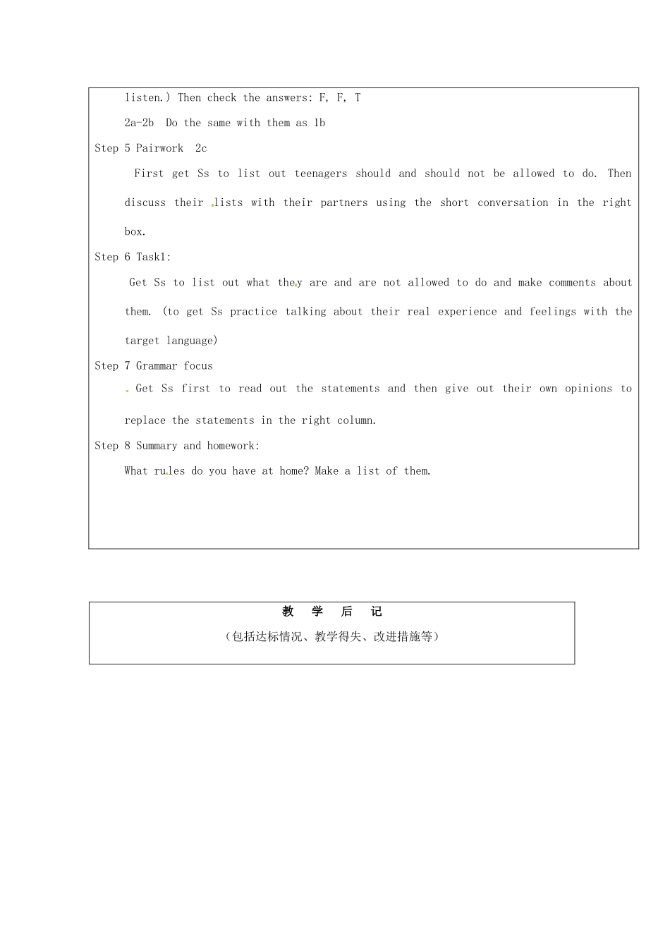山东省龙口市诸由观镇诸由中学八年级英语下册《Unit 4 Teenagers should be allowed to choose their own clothes Period 1》教案 鲁教版五四制_第3页