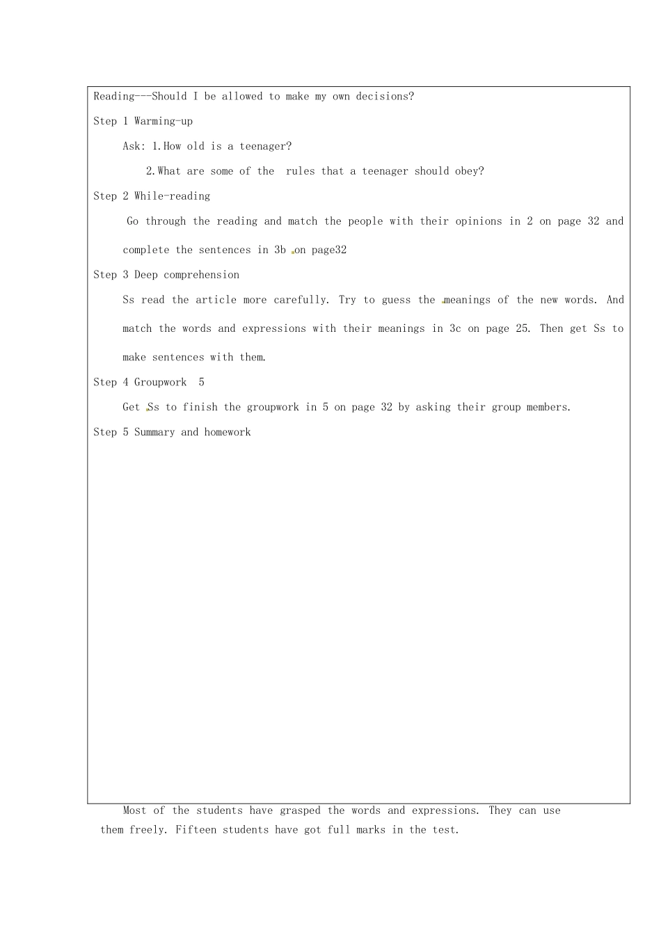 山东省龙口市诸由观镇诸由中学九年级英语全册《Unit 2 Teenagers should be allowed to choose their own clothes》教案5 鲁教版五四制_第3页