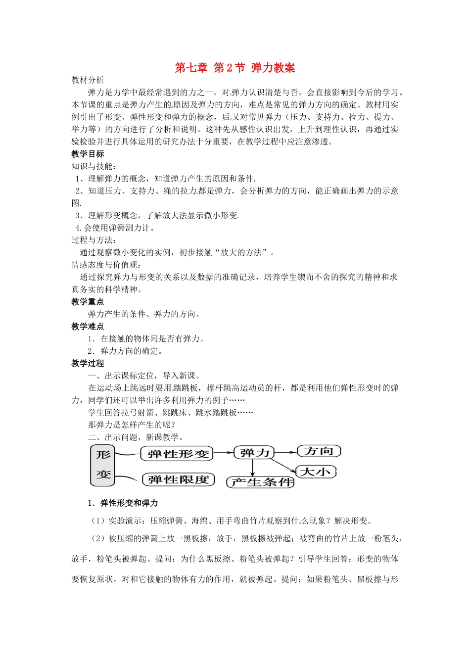 山东省青岛市城阳区第七中学八年级物理下册 第七章 第2节 弹力教案 （新版）新人教版_第1页