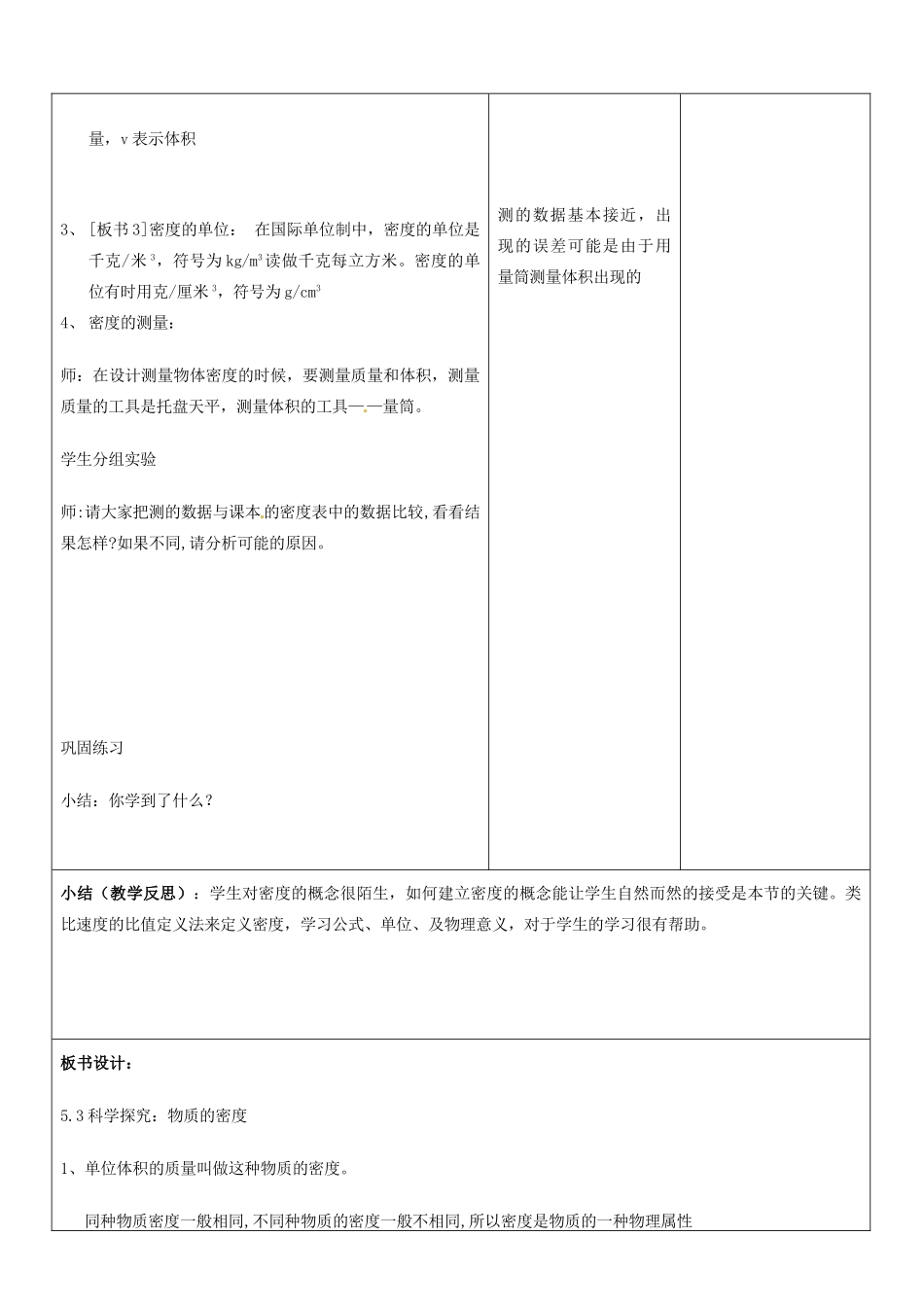 山东省郯城县第三初级中学八年级物理上册《物质的密度》教案 新人教版_第3页
