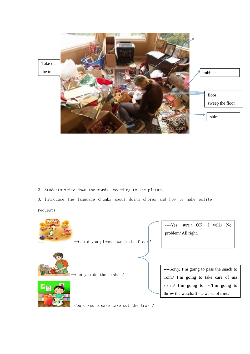 山东省郯城县新村乡中学八年级英语下册 Unit 3 Could you please clean your room单词教案 （新版）人教新目标板_第2页