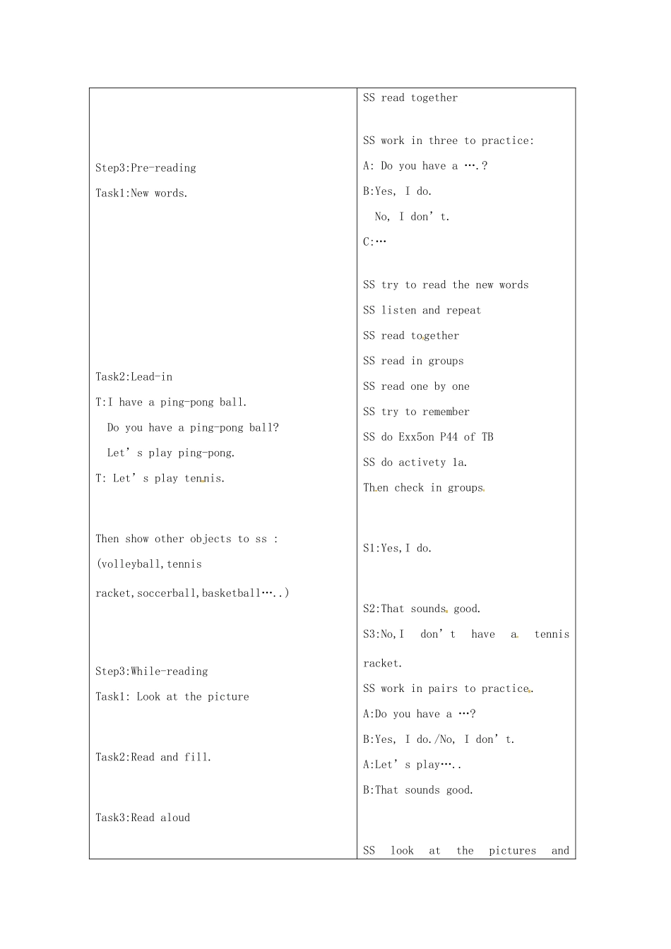 山东省郯城三中七年级英语《Unit5 Do you have a soccer ball》教案2_第2页