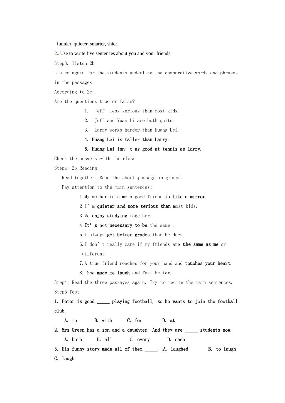 山东省邹平县实验中学八年级英语上册 Unit 3 I’m more outgoing than my siste教案 （新版）人教新目标版_第2页