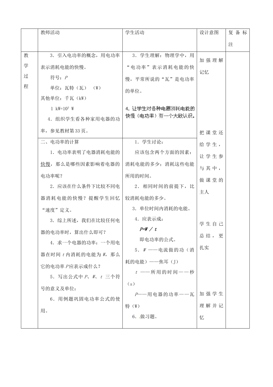 山东省邹平县实验中学八年级物理下册 8.2《电功率》教案 新人教版_第2页