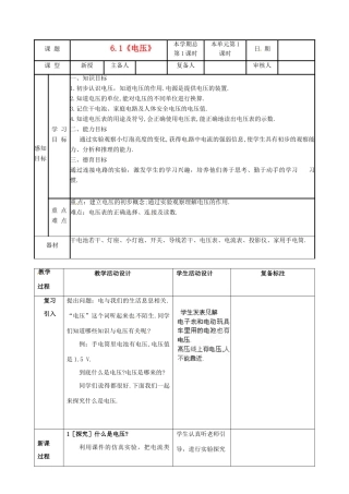 山东省邹平县实验中学八年级物理下册 6.1《电压》教案 新人教版