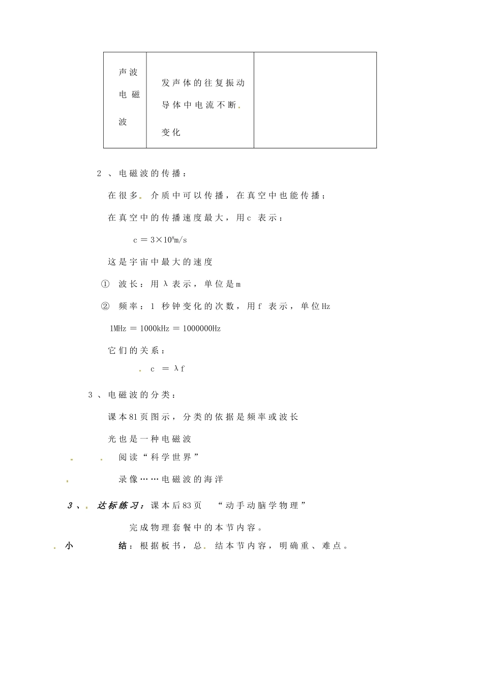 山东省邹平县实验中学八年级物理下册 10.2《电磁波的海洋》教案 新人教版_第2页