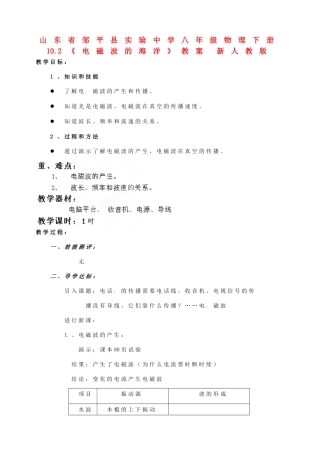 山东省邹平县实验中学八年级物理下册 10.2《电磁波的海洋》教案 新人教版