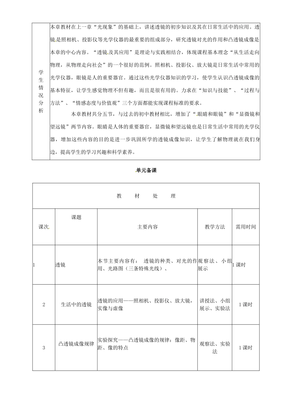 山东省邹平县实验中学八年级物理上册 第五章 透镜及其应用单元备课教案 （新版）新人教版_第2页
