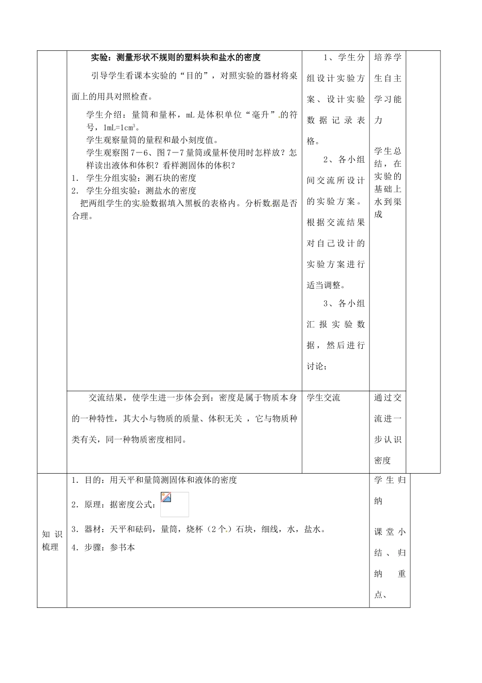 山东省邹平县实验中学八年级物理上册 6.3 测量物质的密度教案 （新版）新人教版_第3页