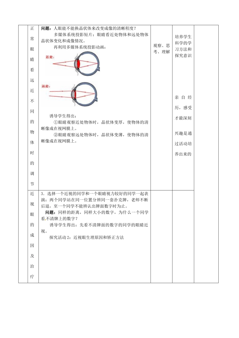 山东省邹平县实验中学八年级物理上册 5.4 眼睛和眼镜教案 （新版）新人教版_第3页