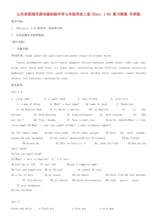 山东省肥城市湖屯镇初级中学七年级英语上册《Unit 1-6》复习教案 外研版