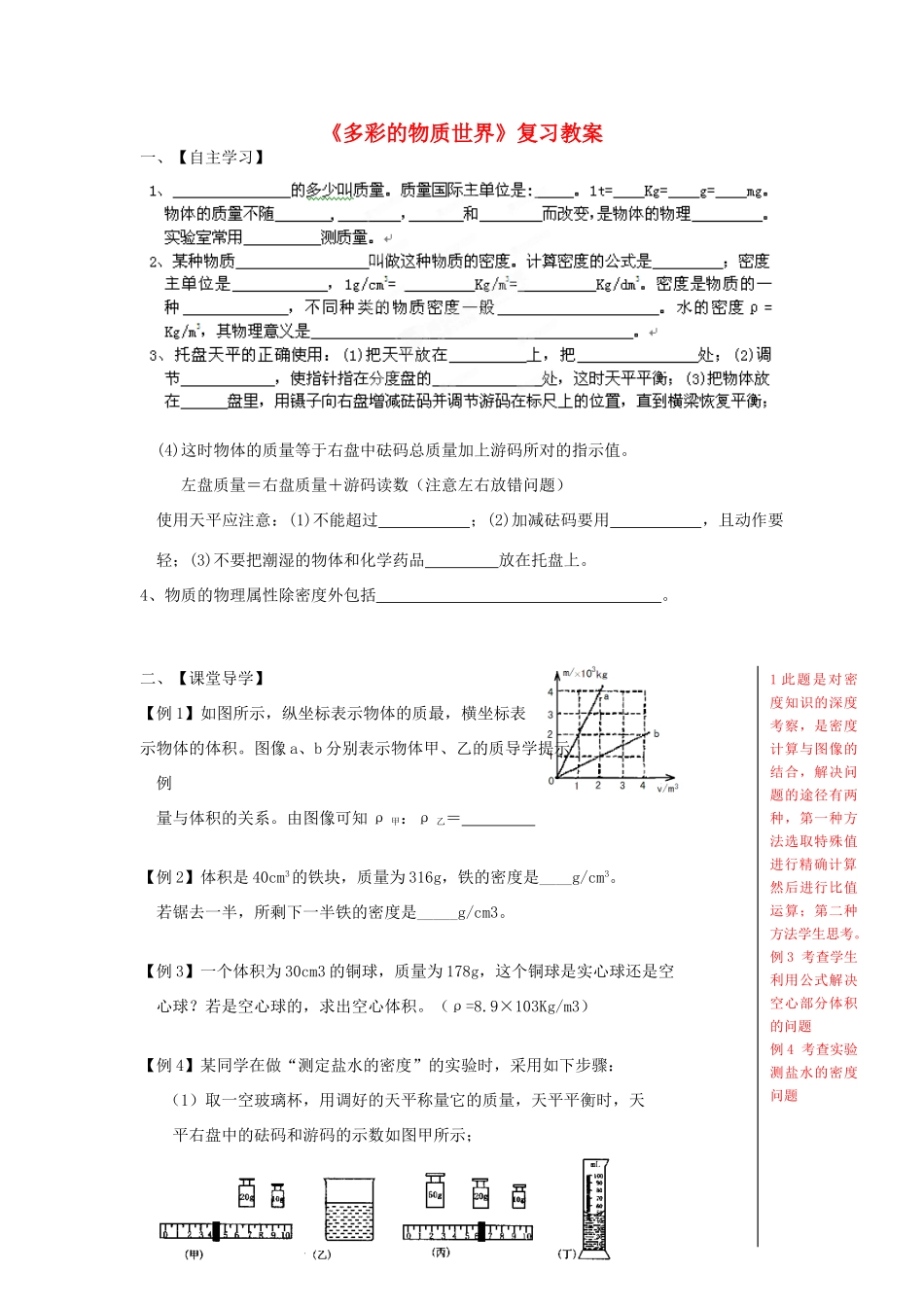 山东省肥城市湖屯镇九年级物理 第11章《多彩的物质世界》复习教案 人教新课标版_第1页