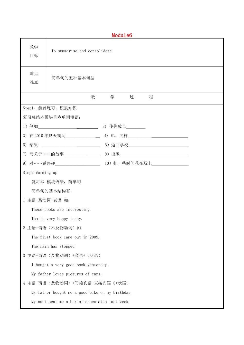 山东省聊城市高唐县八年级英语下册 Module 6 Hobbies语法教案 （新版）外研版-（新版）外研版初中八年级下册英语教案_第1页