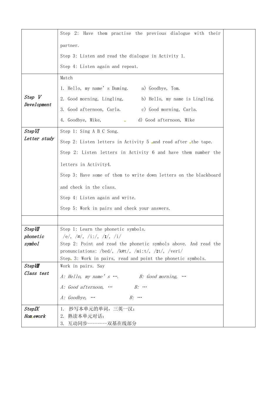 山东省聊城市高唐县七年级英语上册 Starter Module 1 My teacher and friends Unit 1 Good morning. Miss Zhou教案 （新版）外研版-（新版）外研版初中七年级上册英语教案_第2页