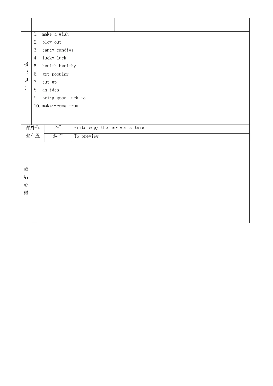 山东省烟台市黄务中学七年级英语上册 Unit 2 I’d like some noodles New Words教案 （新版）鲁教版五四制_第2页