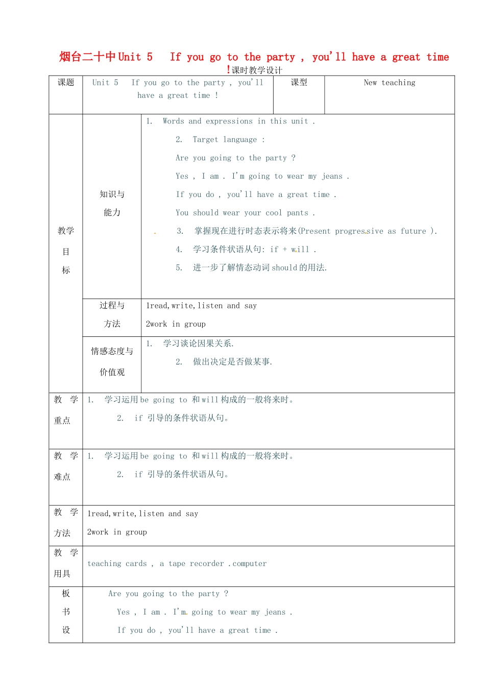 山东省烟台20中九年级英语 《unit 5》教案2_第1页