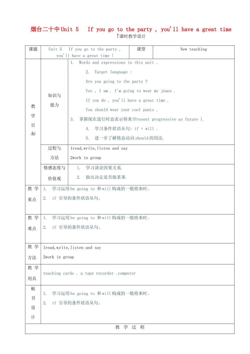 山东省烟台20中九年级英语 《unit 5》教案1_第1页