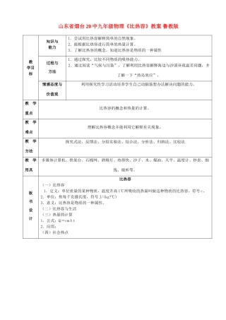 山东省烟台20中九年级物理《比热容》教案 鲁教版