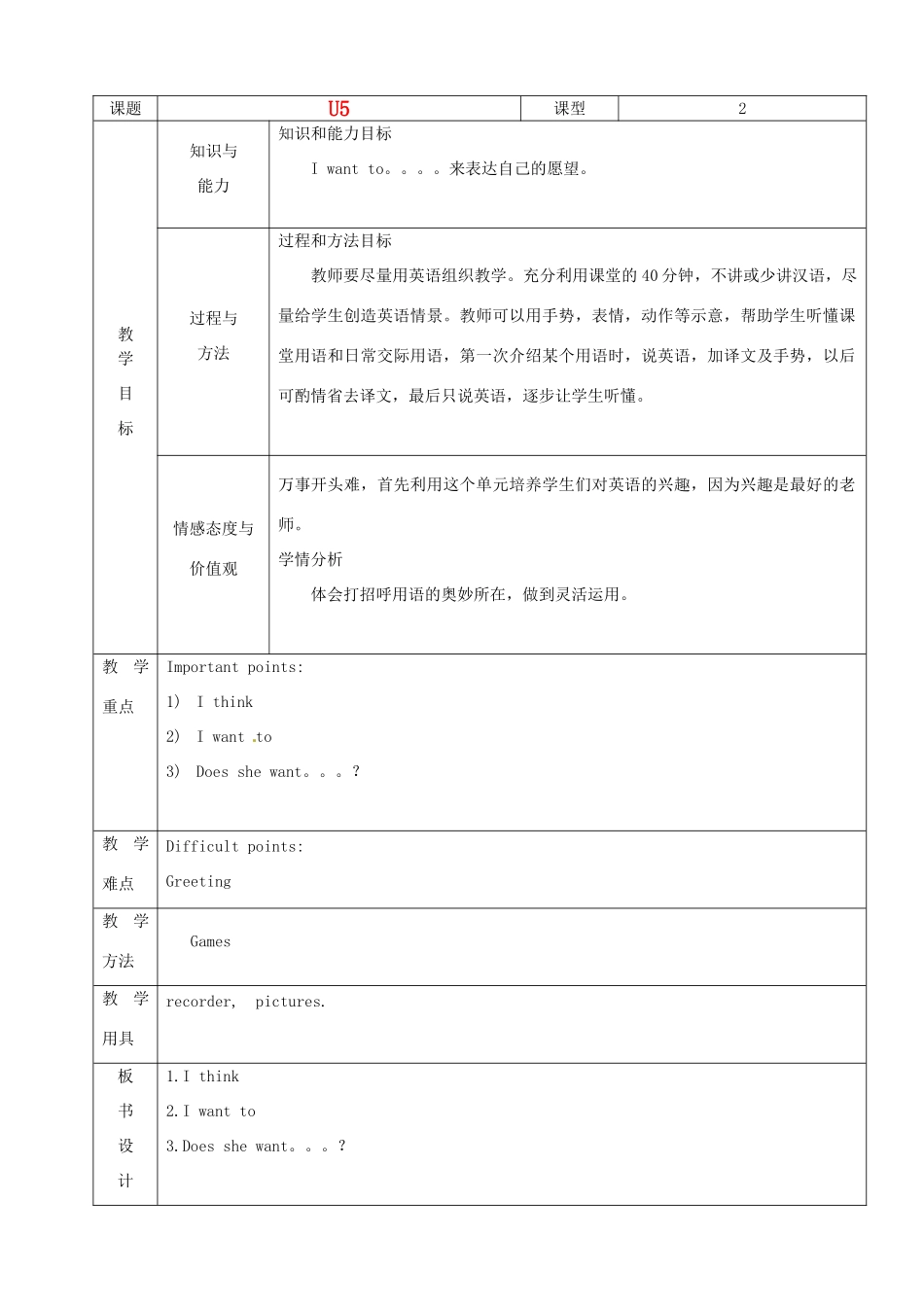 山东省烟台20中七年级英语《unit5》教案（2）_第1页