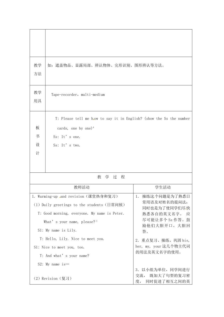 山东省烟台20中七年级英语 《Unit4 My name’s Gina》教学设计_第2页