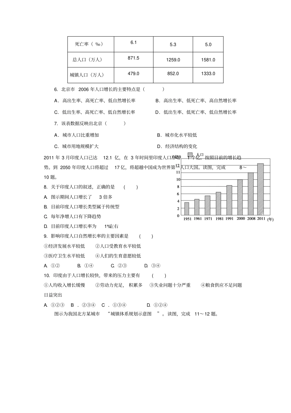 2013级高一3月月考地理试题人口的变化、城与城化含答案剖析_第2页