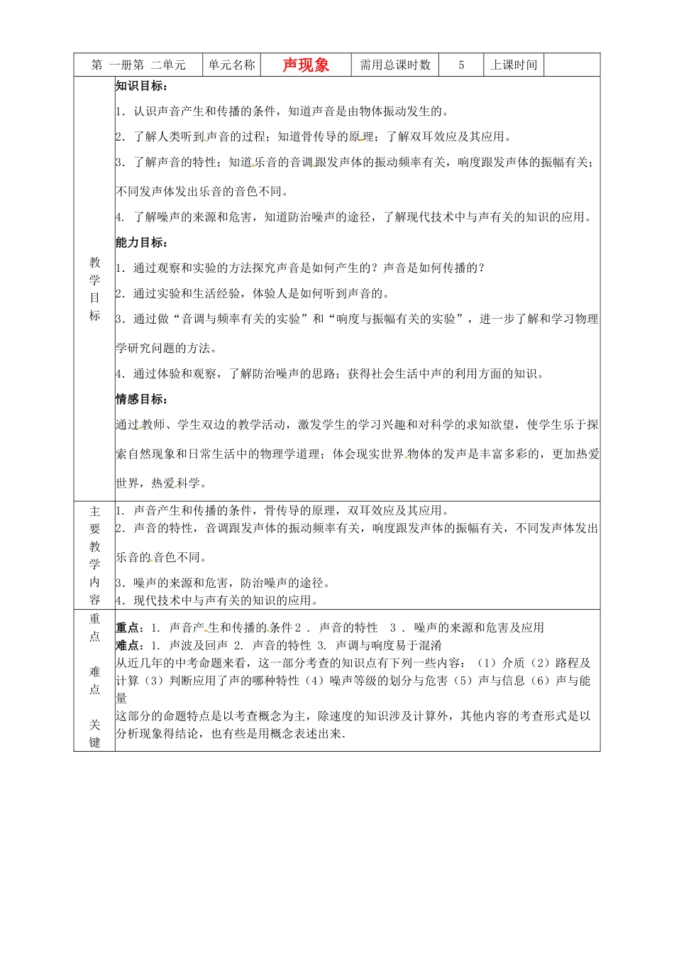 山东省滨州市邹平实验中学八年级物理上册《第二单元》教案_第1页