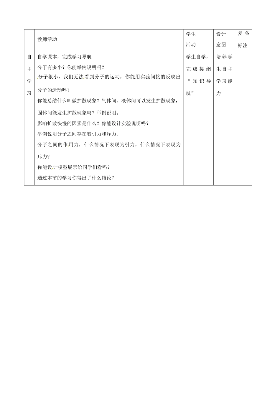 山东省滨州市邹平实验中学九年级物理全册《16.1分子热运动》教案2 新人教版_第2页