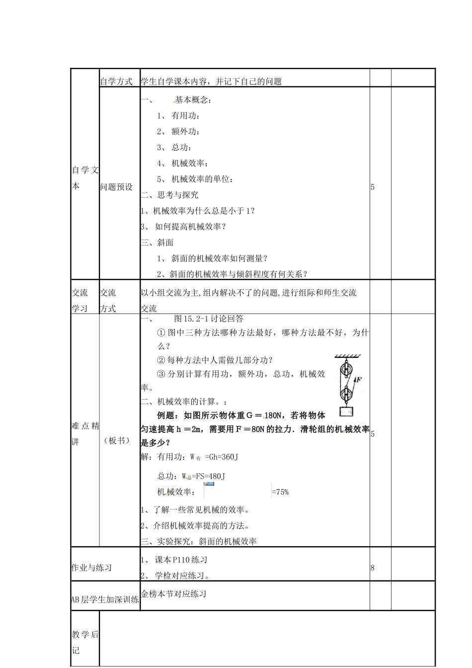 山东省滨州市邹平实验中学九年级物理全册《15.2机械效率》教案 新人教版_第2页