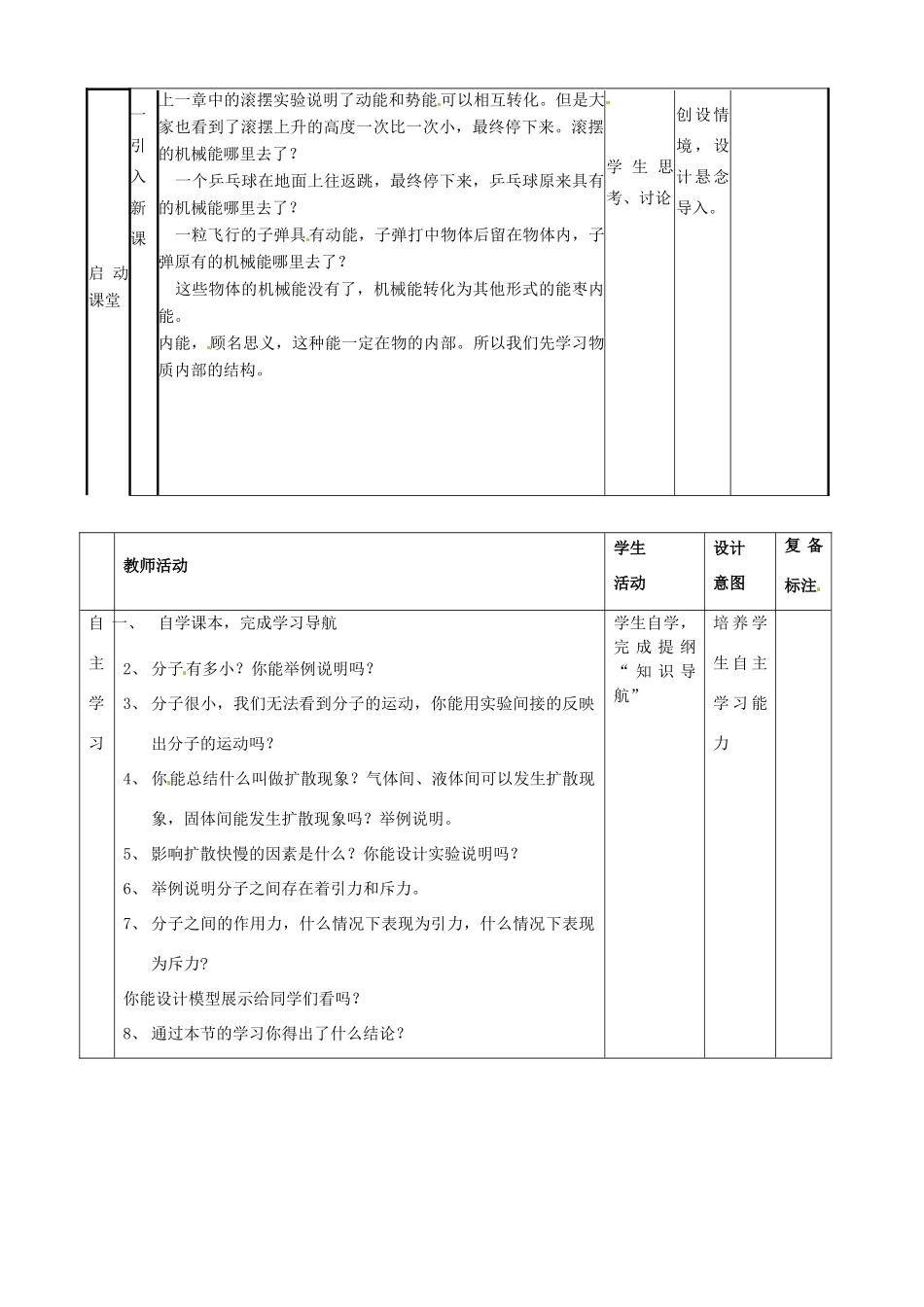 山东省滨州市邹平实验中学九年级物理下册《16.1 分子热运动》教案1 鲁教版_第2页