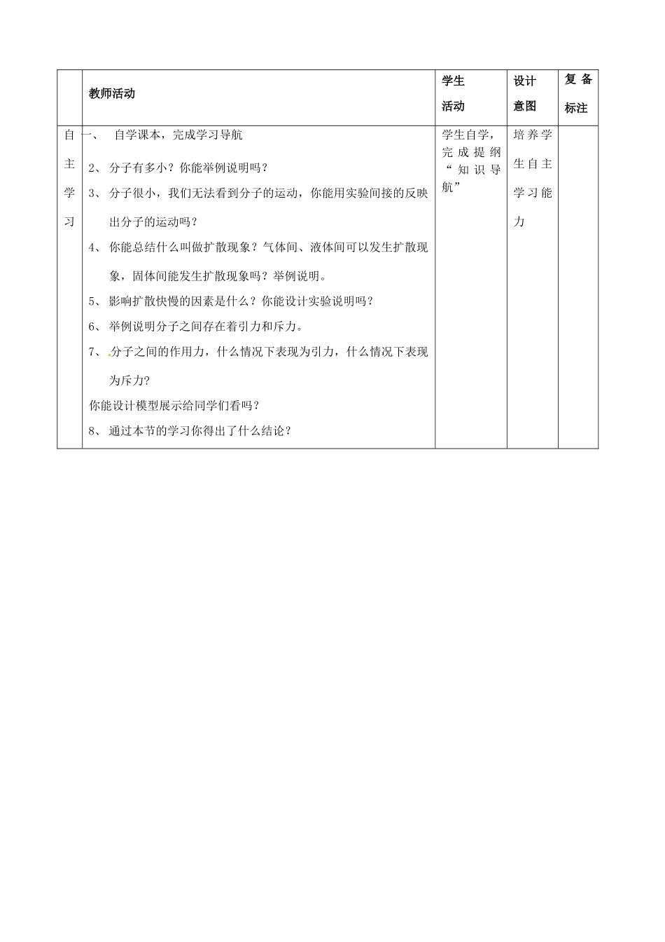山东省滨州市邹平实验中学九年级物理下册《16.1 分子热运动》教案2 鲁教版_第2页