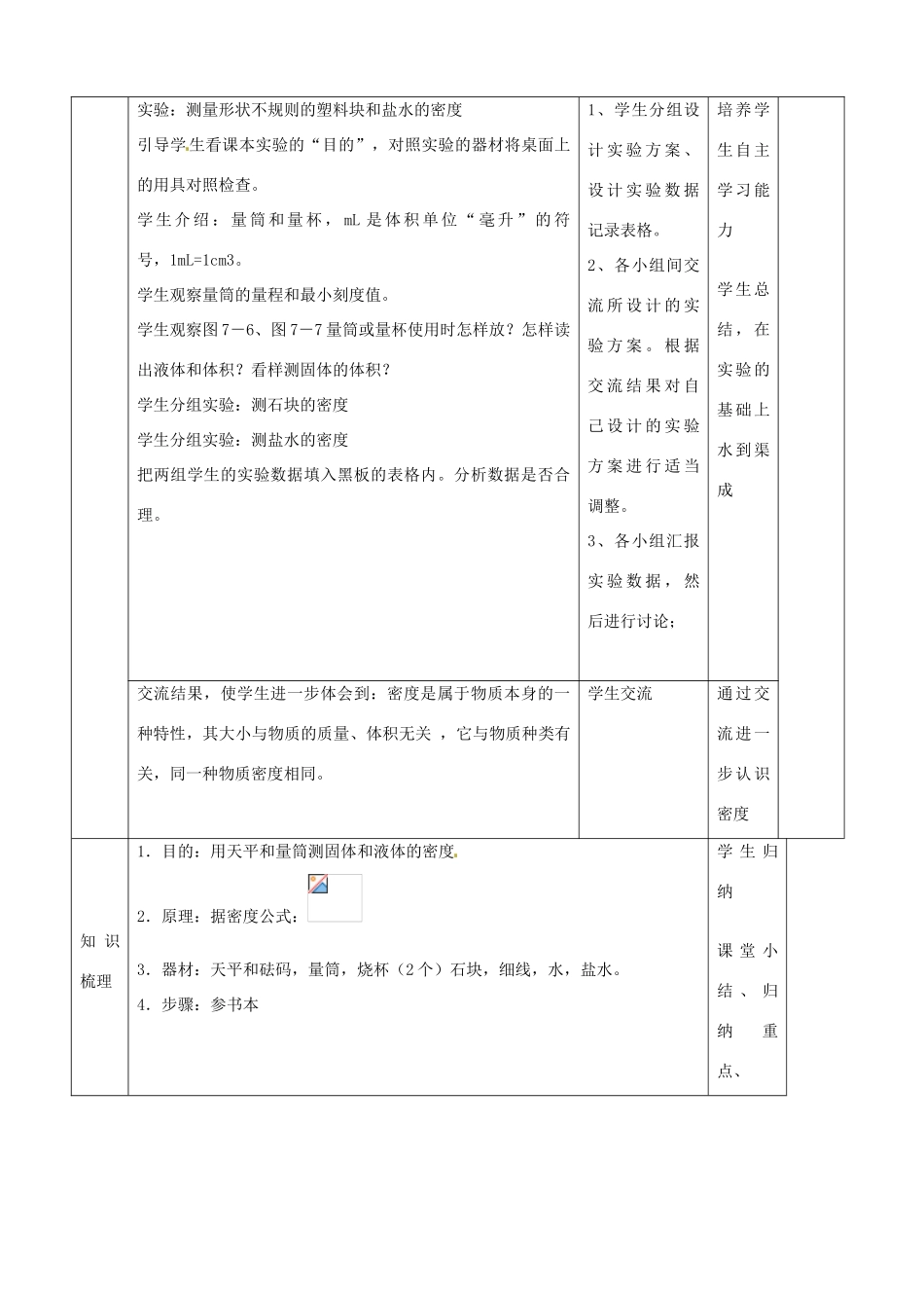 山东省滨州市邹平实验中学九年级物理《11.4 测量物质的密度》教案_第3页