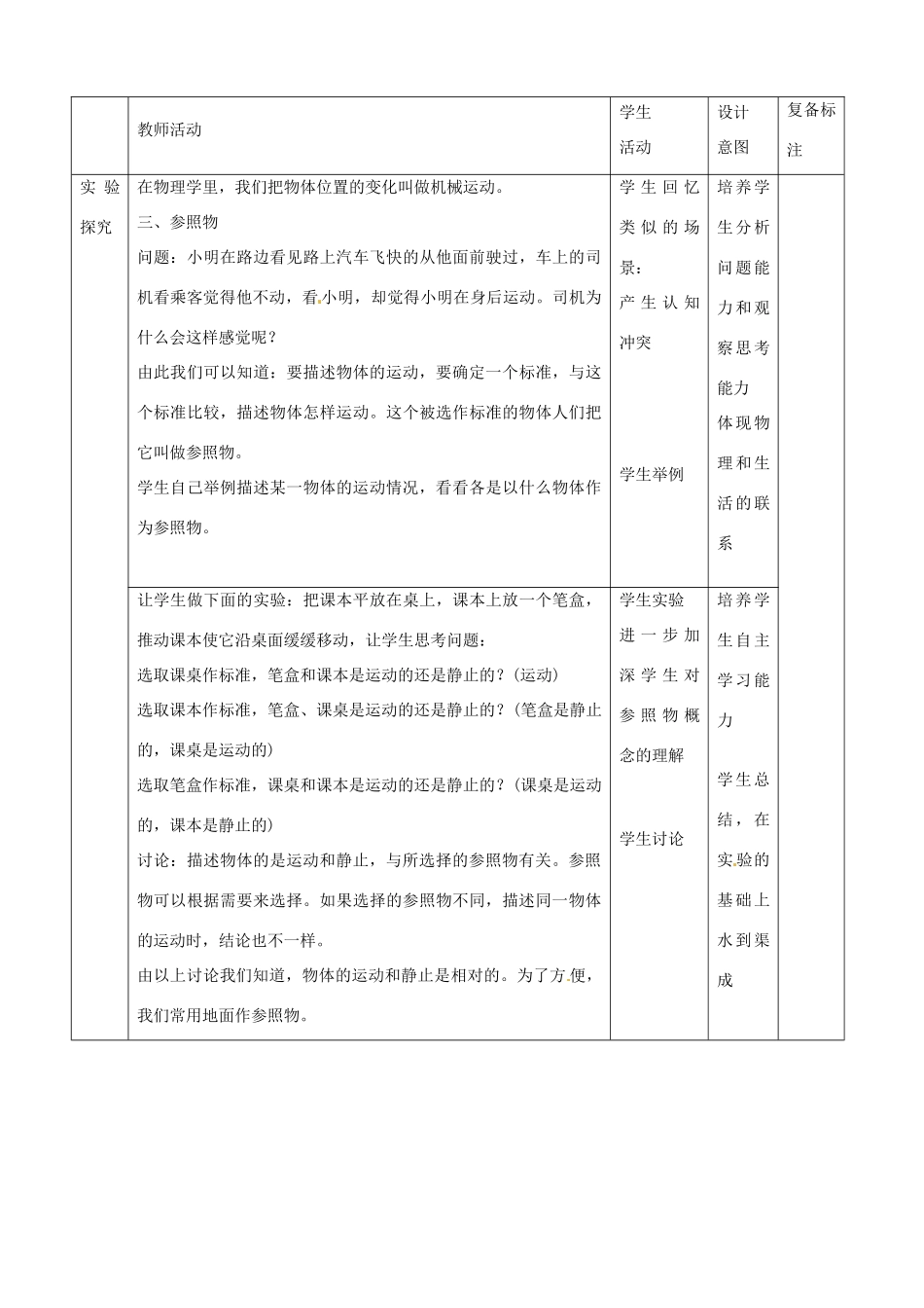 山东省滨州市邹平实验中学九年级物理《11.1 运动的描述》教案_第2页