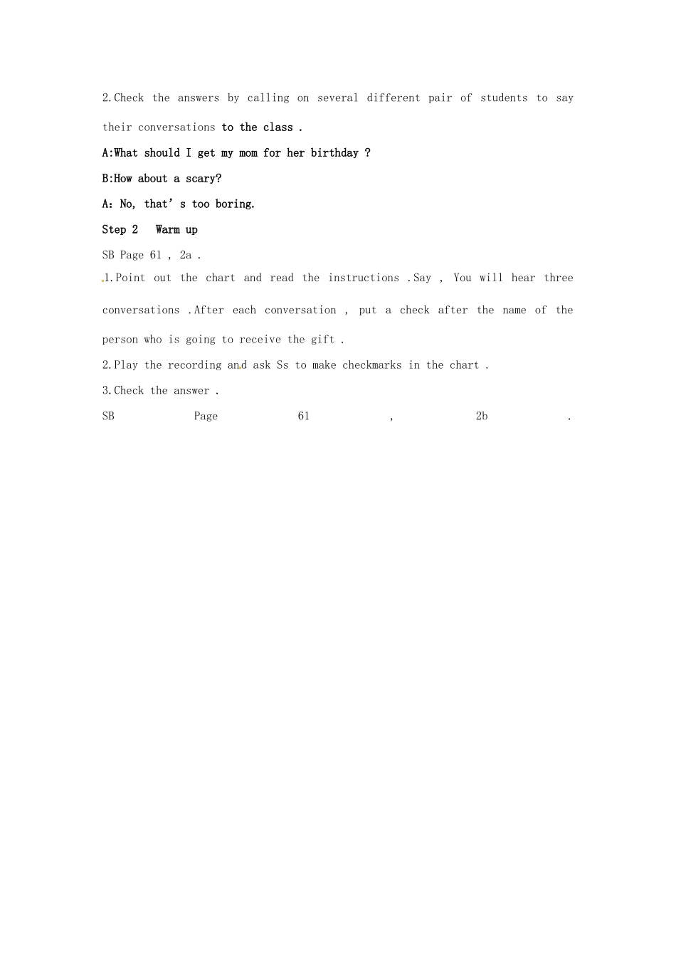 山东省滕州市大坞镇大坞中学八年级英语下册《Unit 8  Why don’t you get her a scarf（第二课时）Section A(1a-2c)》教案 人教新目标版_第2页