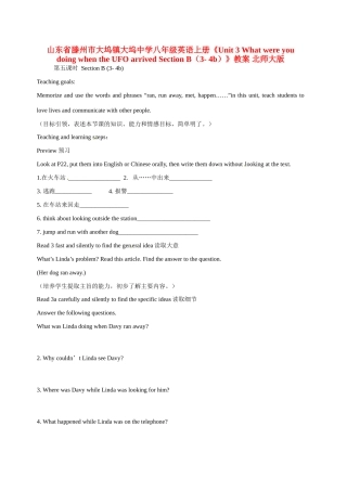 山东省滕州市大坞镇大坞中学八年级英语上册《Unit 3 What were you doing when the UFO arrived Section B（3- 4b）》教案 北师大版