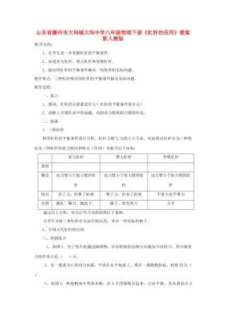 山东省滕州市大坞镇大坞中学八年级物理下册《杠杆的应用》教案 新人教版