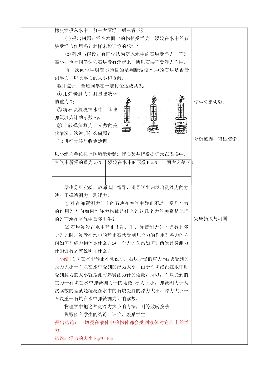 山东省滕州市大坞镇大坞中学八年级物理下册 第十章 第1节《浮力》教案 （新版）新人教版_第3页