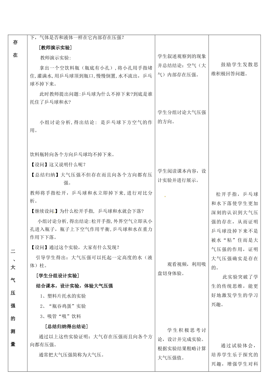 山东省滕州市大坞镇大坞中学八年级物理下册 第九章《大气压强》教案 新人教版_第2页