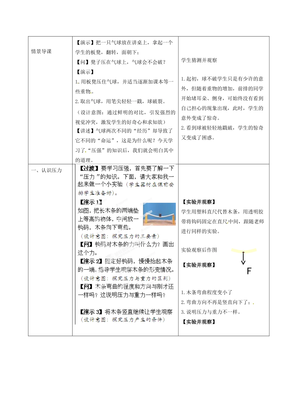 山东省滕州市滕东中学八年级物理下册《压强》教学设计 新人教版_第2页