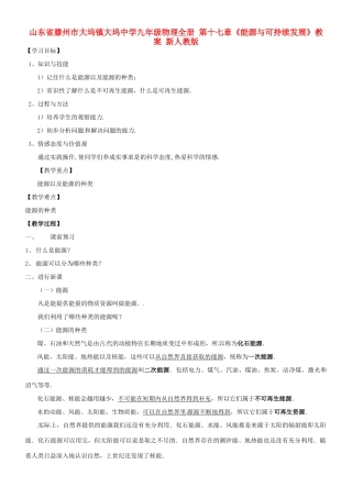 山东省滕州市大坞镇大坞中学九年级物理全册 第十七章《能源与可持续发展》教案 新人教版