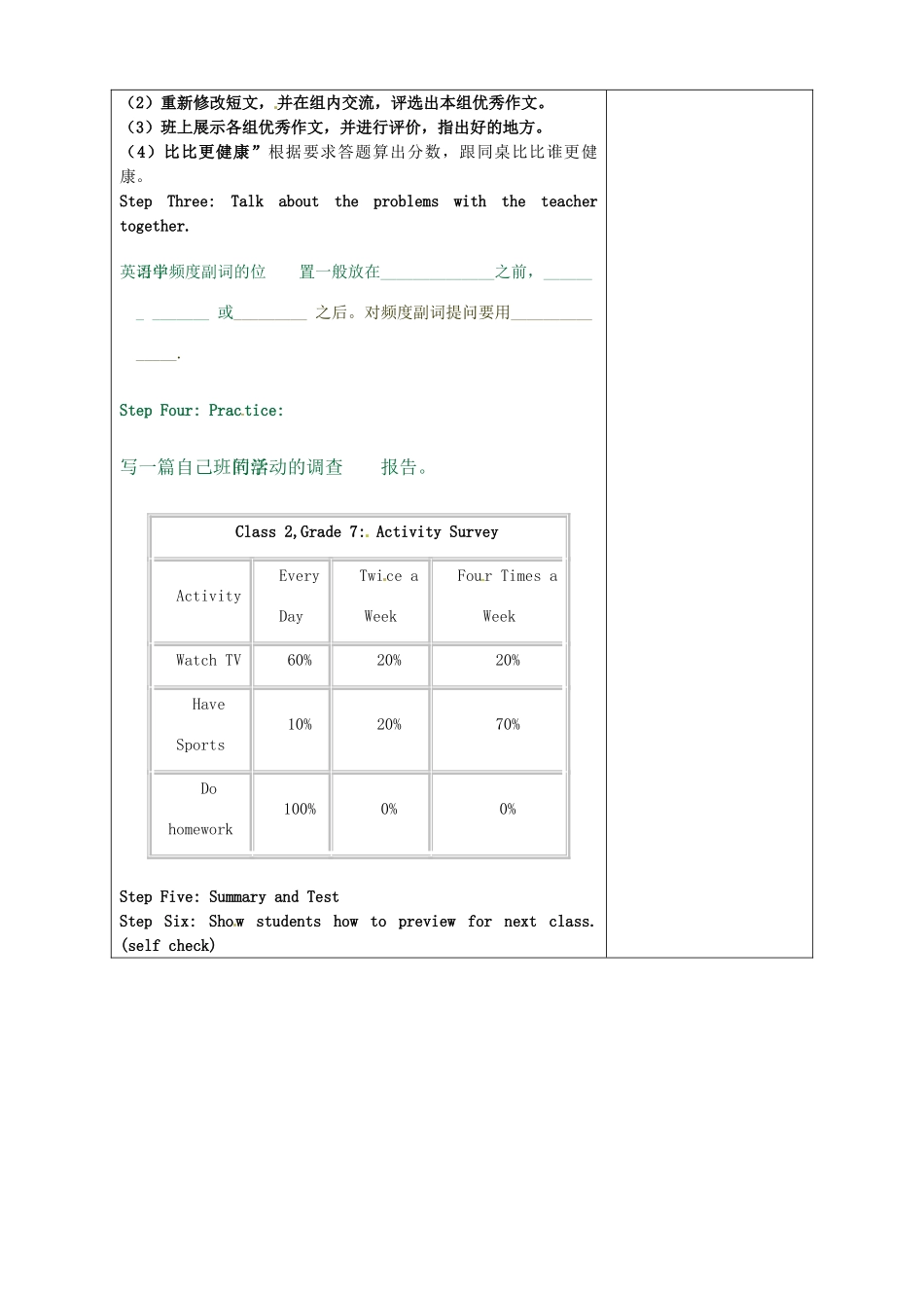山东省淄博市临淄区第八中学七年级英语上册《Unit 6 How often do you exercise Period 5》教案 鲁教版五四制_第2页