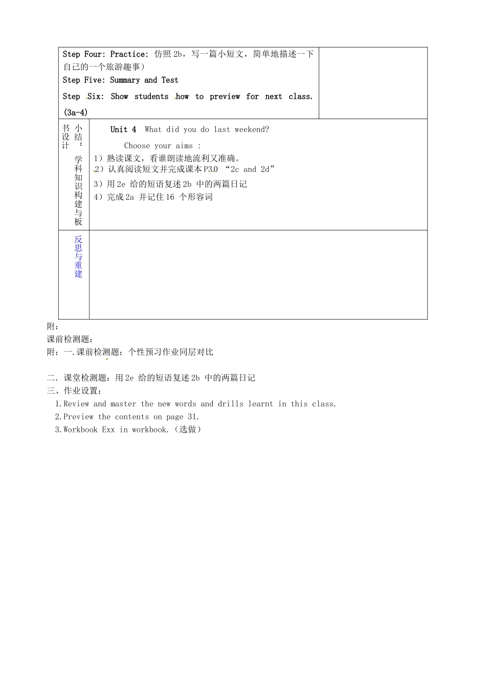 山东省淄博市临淄区第八中学七年级英语上册《Unit 4 what did you de last weekend Period 4》教案 鲁教版五四制_第2页