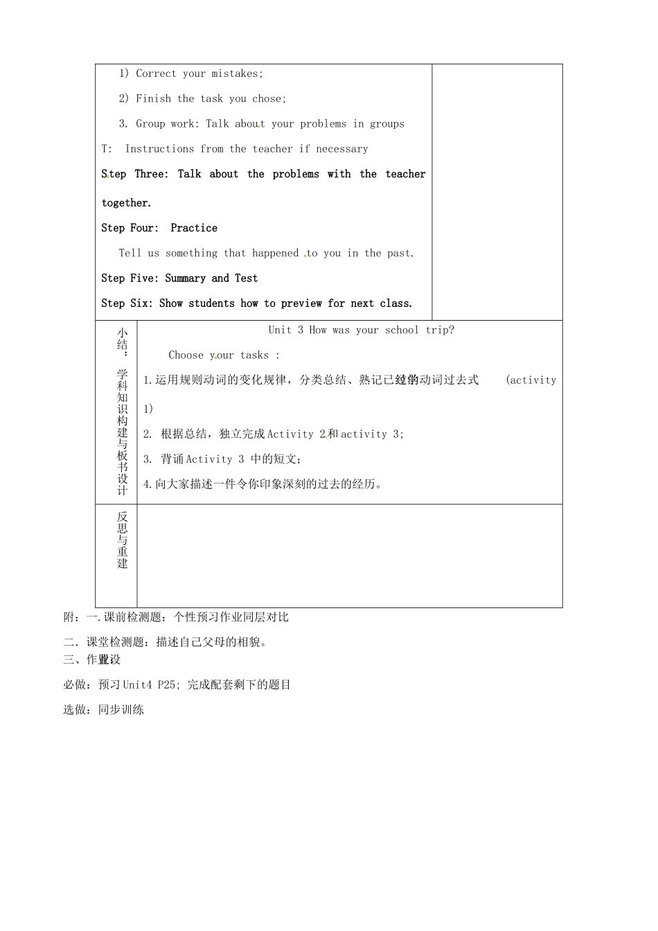 山东省淄博市临淄区第八中学七年级英语上册《Unit 3 How was your school trip period 7》教案 鲁教版五四制_第2页