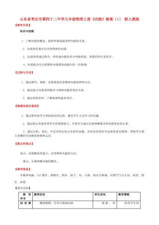 山东省枣庄市第四十二中学九年级物理上册《内能》教案（1） 新人教版