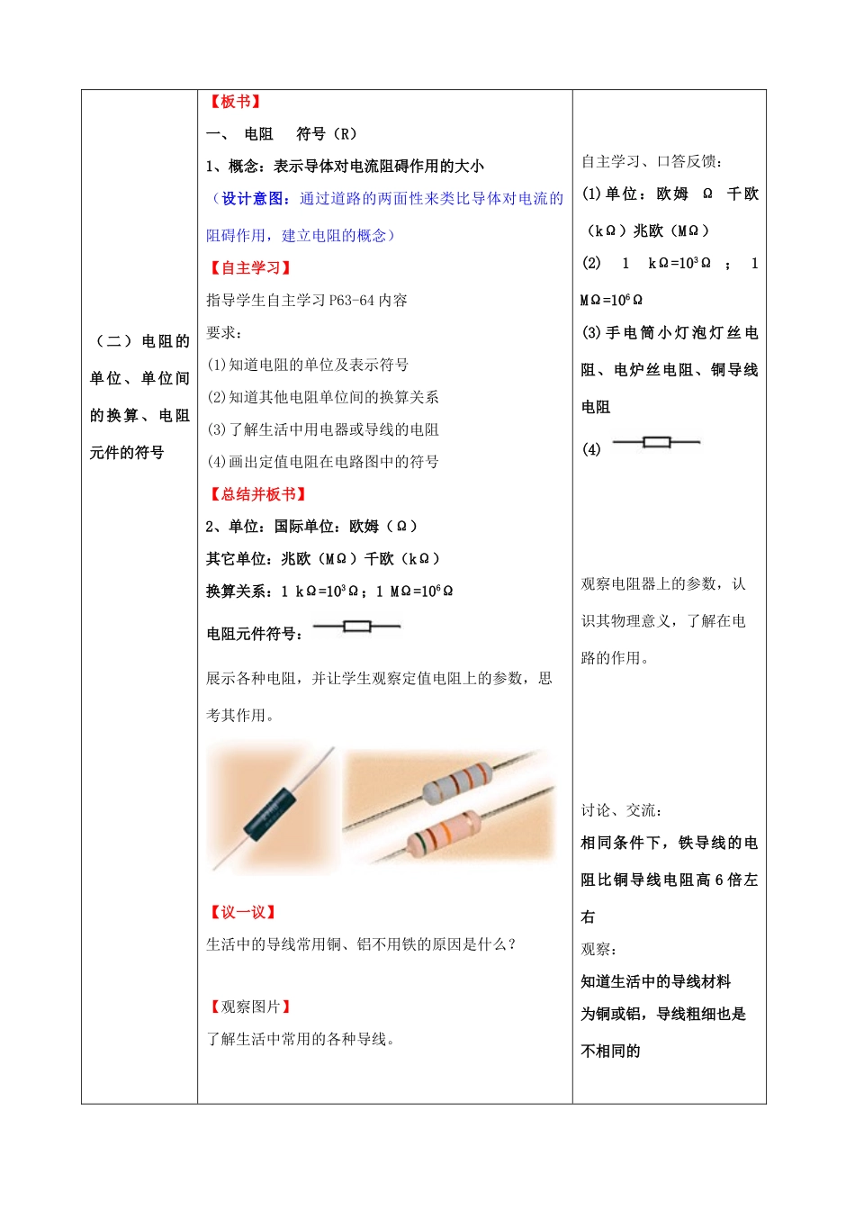 山东省枣庄市第十九中学九年级物理全册 第十六章《第三节 电阻》教学设计 新人教版_第3页