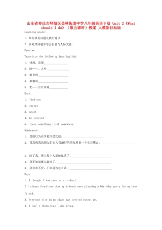 山东省枣庄市峄城区吴林街道中学八年级英语下册 Unit 2《What should I do》（第五课时）教案 人教新目标版