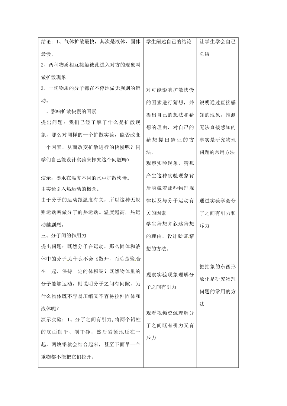 山东省枣庄市峄城区吴林街道中学九年级物理全册《第十六章 热和能 第1节 分子热运动》教案1 新人教版_第3页