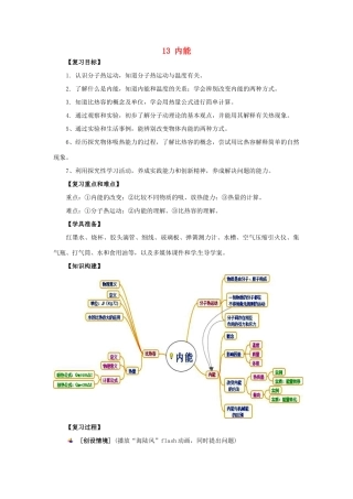 山东省枣庄市峄城区吴林街道中学九年级物理全册 13 内能复习教案 （新版）新人教版