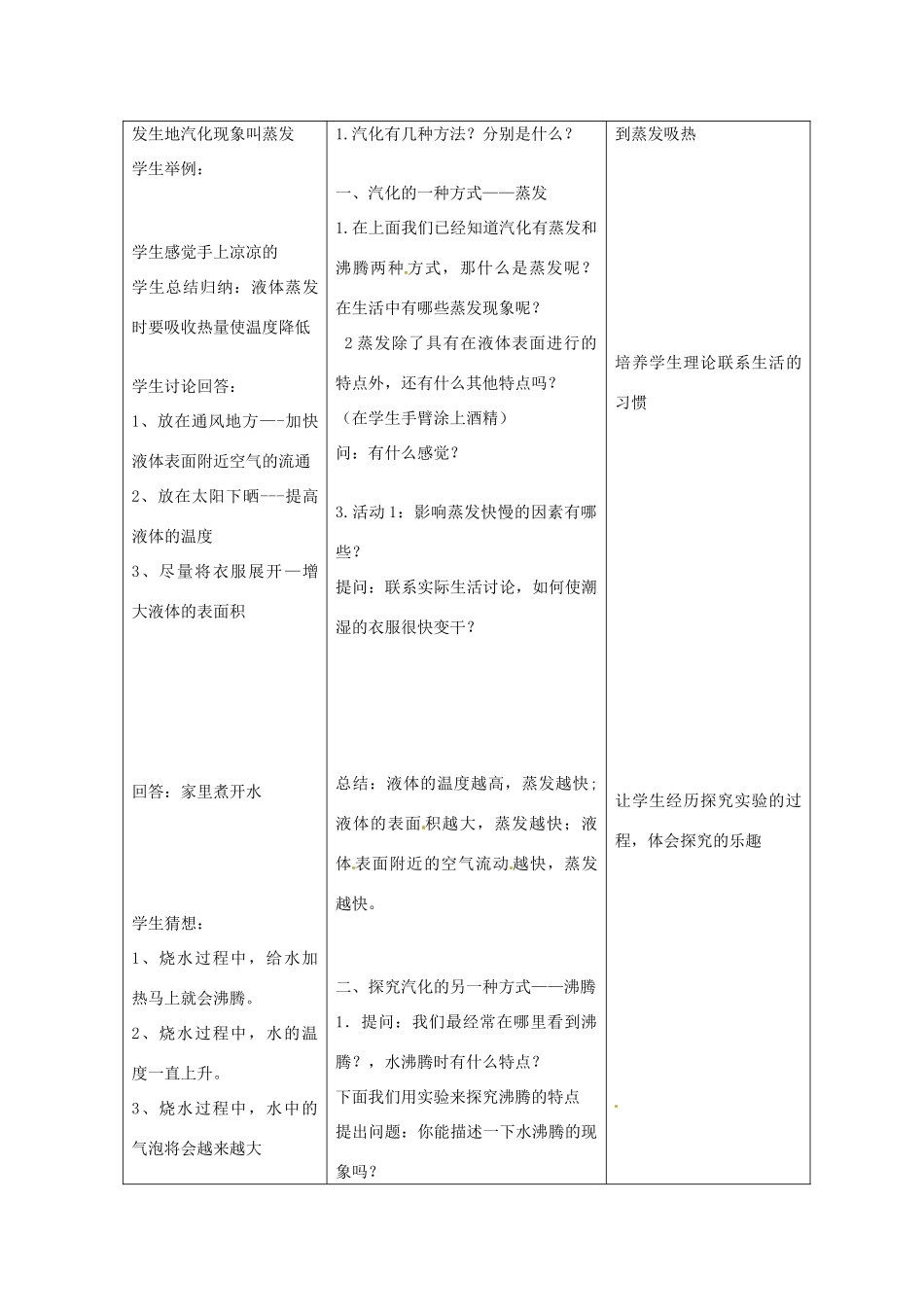 山东省惠东县白花镇第一中学八年级物理上册《4.2 探究汽化和液化的特点》教学设计 粤教沪版_第3页
