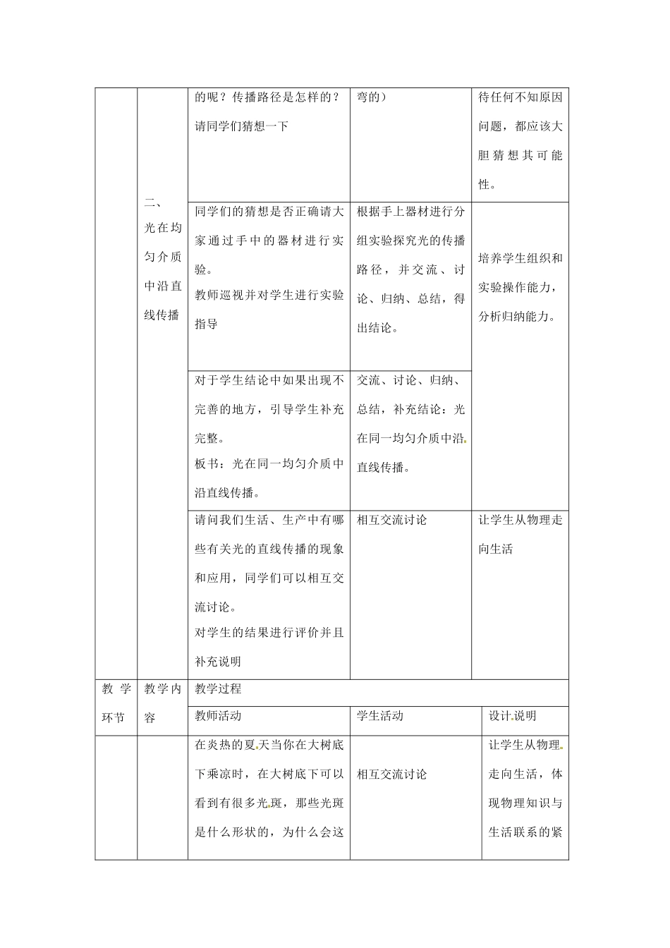 山东省惠东县白花镇第一中学八年级物理上册《3.1 光世界巡行》教学设计 粤教沪版_第3页